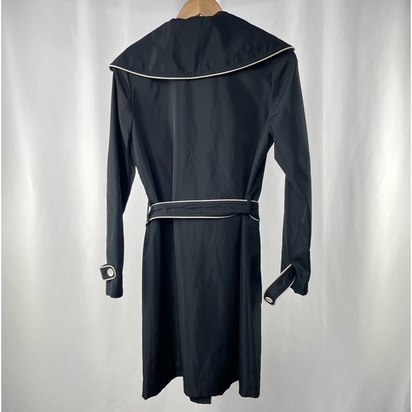 Vertigo Retro Style Belted Piping Detail Trench Coat in Black White Size Medium - Picture 6 of 7